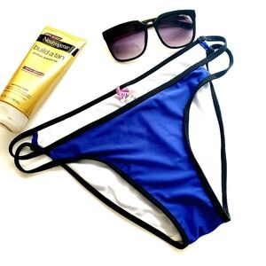 YMI Royal Blue w/ Black Accent Strappy Sides Bikini Swim Bottom Swimsuit Size L